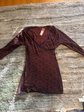 Geometric Wrap-Style Dress in Navy and Rust